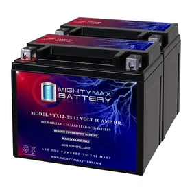 Mighty Max YTX12-BS 12V 10Ah Battery Replaces Honda FL350R Odyssey 85 - 2 Pack