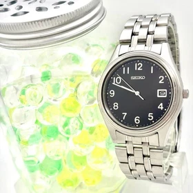 New Battery SEIKO Men s Wristwatch Silver Date 7N42 9030 631018  Belt