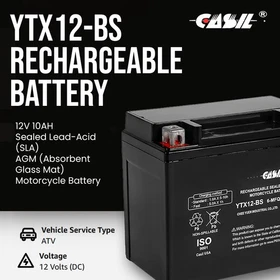YTX12-BS Motorcycle Battery for SUZUKI 250CC LT-F250, Ozark 2002 - 2016
