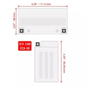 AGM Battery for Kawasaki KLX110 KLX110L 2010-2023 / 12V 3 Ah CCA 60 / FTH4L-BS