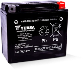 Yuasa YTX20HL-PW AGM Powersports Battery - Maintenance Free, 12V