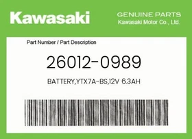 Kawasaki Genuine Battery,Ytx7A-Bs,12V 6.3Ah - 26012-0989